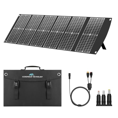 Ecosonique Carregador solar portátil de 100 W, carregamento rápido com USB-C PD3.0, USB-A QC3.0, CC 20 V, leve com suporte para campismo, estação de energia, geradores solares, telemóveis