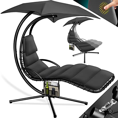 KESSER® Espreguiçadeira flutuante com guarda-chuva, Rede de suspensão solar H200, L194, A100 cm, capacidade recarregável até 120 kg, espreguiçadeira, com almofadas e almofada, inclui saco, antracite
