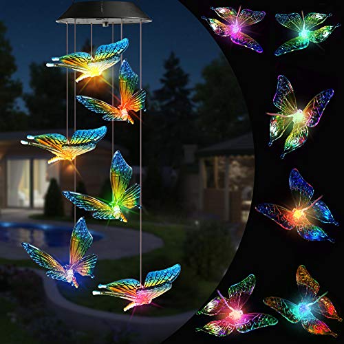 Qedertek Carrilhão de vento para exteriores, luzes solares LED móveis, carrilhão de vento, mudança de cor, candeeiro solar de jardim, candeeiro suspenso para árvore, caminhos, festa, decoração