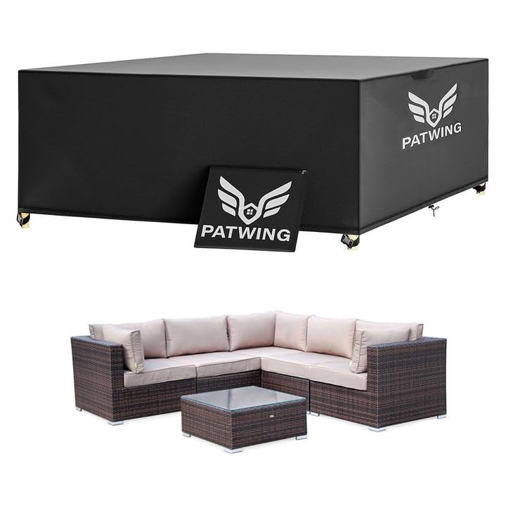 PATWING Capa para móveis de exterior impermeável, 600D Oxford capa de mesa de jardim impermeável, resistente ao vento contra raios anti-UV capa protetora móveis e jardim (250 * 250 * 90 cm)
