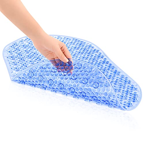 OTraki Tapete de duche antiderrapante com ventosas forte, 69 x 39 cm tapete de banheira lavável na máquina para casa de banho, bebé, criança, resistente ao bolor azul