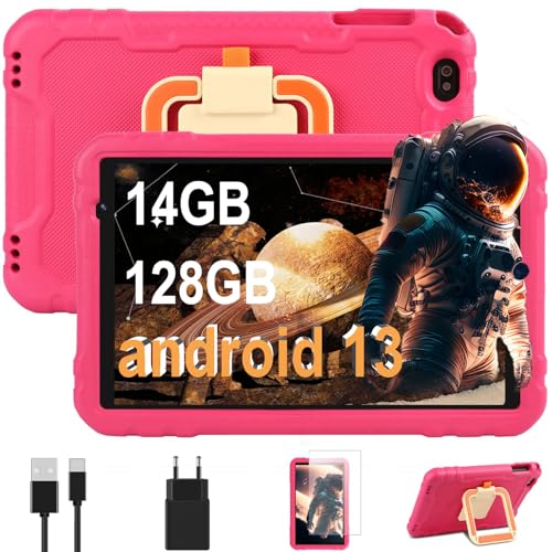 fezawio Tablet de 10 polegadas 8 Core Android 13 tablet com 14 GB RAM+128 GB ROM (TF 512) HD IPS Display | 5 MP+8 MP| 2,4 G+5G Wi-Fi | 8000 mAh-Super Protective anti-choque Eva estojo protetor