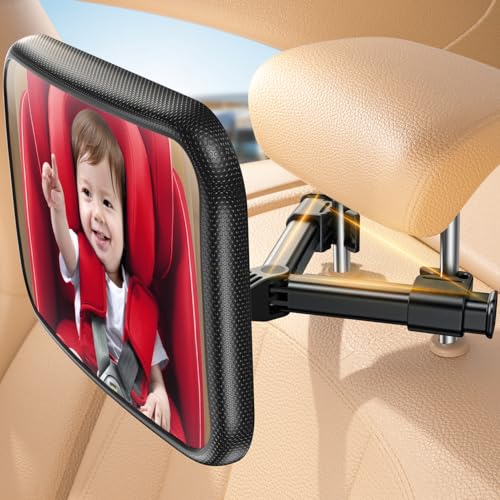 Lamicall Espelho de carro para bebé - [2025 gancho triangular ] 100% acrílico quebrável, rotação de 360° e inclinação de 45°, 175° espelho super claro conviverso, espelho carro bebé assento traseiro