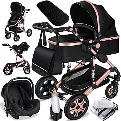 KESSER® Loops 3 em 1 Stroller combo conjunto completo de carrinhos de passeio incl. Assento desportivo para banheira e carrinho de passeio, pneus de borracha maciça, bolsa trocador