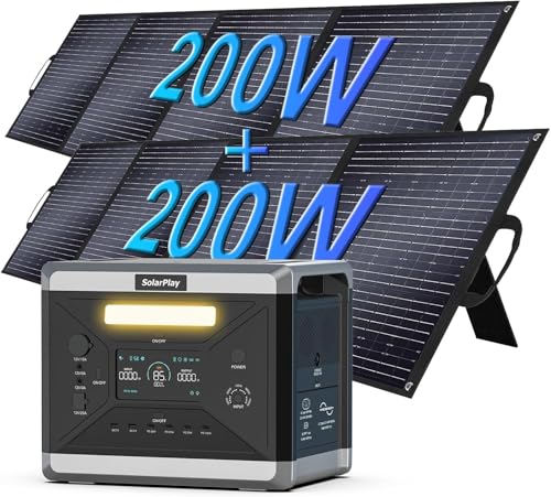 SolarPlay Estação de energia portátil Q2501, gerador solar 2160 Wh bateria LiFeP04 com (4800 W pico)230 V, UPS, 1,5 h de carga total, adequado para caravanas de campismo. (Q2501+200W*2)