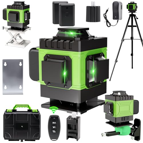 Nível laser de linhas cruzadas com tripé, nível laser 4D multifuncional de 16 linhas, nivelamento automático, controlo remoto, IP54, bateria de 2, para construção, alicateamento