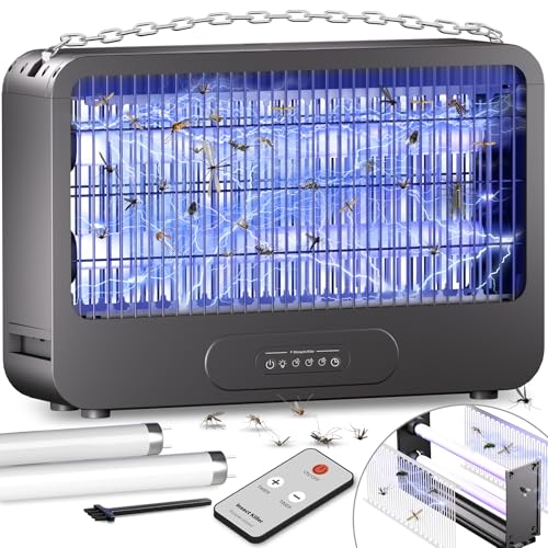 Candeeiro anti-mosquitos elétrico grelha de dupla tensão mata-moscas elétrico interior 3500 V mata mosquitos elétrico 20 W candeeiro mata moscas com temporizador e comando, duas lâmpadas extra