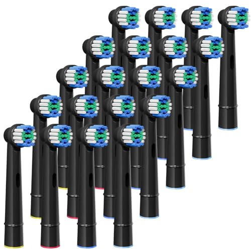 GENKENT Embalagem de 20 cabeças de substituição para escova de dentes preta, compatível com Oral B Professional Soft Clean, cabeças de substituição Pro 500/1000/1500/3000/3757/5000/7000/7500/8000