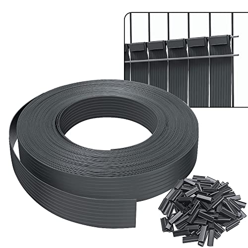 VOUNOT® Tiras de proteção visual de PVC, 75 m x 4,7 cm, para cerca de jardim e cerca de dupla haste, protetor de privacidade com 150 clipes de fixação, cinzento