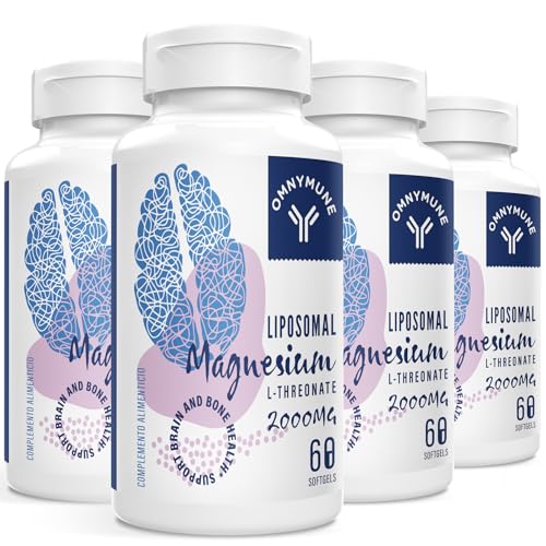 Magnesio Liposomal 2000mg Alta Dosis, 60 cápsulas blandas - No GMO, de fácil absorción (60 Unidad (Paquete de 4))