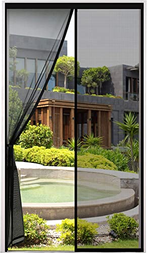 ENGROSAR Mosquiteira de porta magnética, 80 x 220 cm, cortina mosquiteira magnética para porta, cortina de porta exterior de varanda/pátio, fecho automático, fácil instalação sem furar (preto)