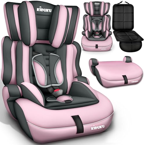 KIDUKU® Cadeira de carro, cresce com a criança, 9 kg-36 kg (1-12 anos), grupo 1/2/3 (cinzento/rosa)