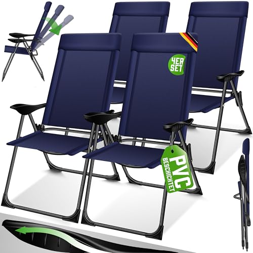 KESSER® Conjunto de 4 cadeiras de jardim dobráveis de alumínio com encosto alto ajustável 7 posições, apoio de braços respiráveis, portáteis, cadeira de campismo para jardim e terraço, azul