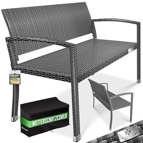 KESSER® Banco de jardim de polirattan de 2 lugares, resistente ao tempo, resistente a raios UV e suporta até 320 kg, banco para varanda de 125 x 62 x 90 cm, móveis de jardim