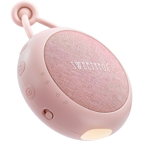 Sweety Fox Máquina de ruído branco bebé - rosa - música de berço para bebé, luz noturna e música para dormir, 15 sons, recarregável por USB