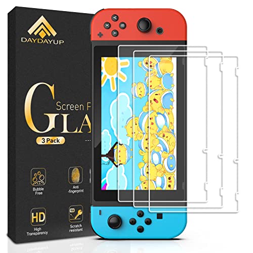 daydayup 3 peças protetor de ecrã para Nintendo Switch vidro temperado ecrã, fácil instalação sem bolhas, HD, à prova de quebra, resistente a arranhões