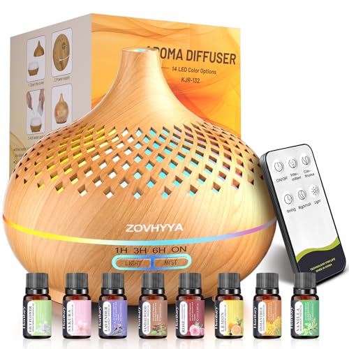 ZOVHYYA 500 ml difusor de aroma máquina de aromaterapia com 14 LED difusor de humidificador controlo remoto 4 temporizador 2 padrões de pulverização