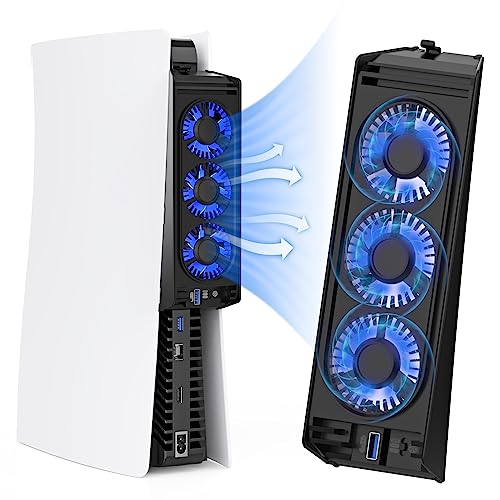Ventilador de Refrigeración para PS5 con luz LED, Ventilador PS5 Silencioso con 3 Velocidades HUIJUTCHEN Ventilador Externo para PS5 con puerto USB Velocidad de Ventiladores Ajustable (para PS5)