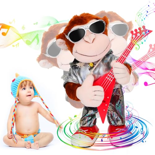 SWTOIPIG Macacão dançante de peluche em forma de macaco cantando e dançando, brinquedo para crianças e adultos, presente para decoração de casa, dança, canto, agitando o corpo e sacudindo a guitarra