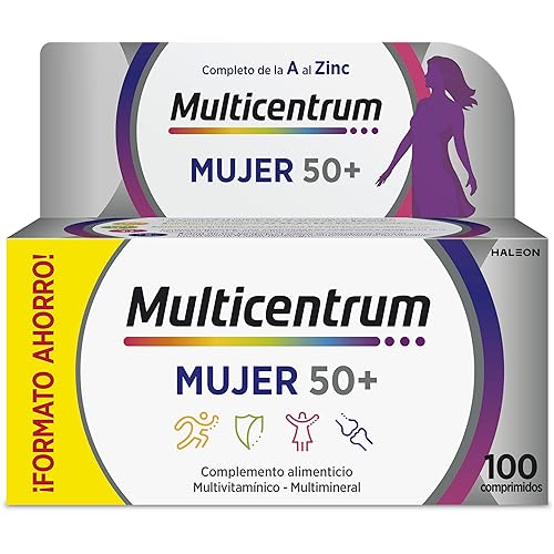Multicentrum Mulher 50 complemento alimentar multivitamínico e multimineral para mulheres 50 +, pós-menopausa, com cálcio, vitamina C e B, sem glúten, 100 comprimidos