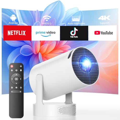 Mini projetor com WiFi 6 Bluetooth 5.0 Support 4K 1080P Auto Keystone 220° Rotável projetor portátil compatível com HDMI/TV Stick/Laptop