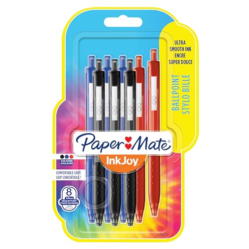 Paper Mate InkJoy 300RT Caneta retrátil | ponta média (1,0 mm) | tinta preta, azul e vermelha | embalagem de 8