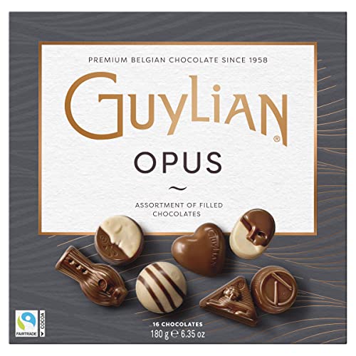 Guylian - Chocolate Opus, variedade de bombões, chocolate recheados de paliné de avelãs, sabores diferentes, 16 unidades - 180 g