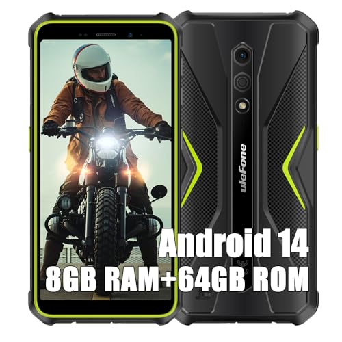 Ulefone Armor X12 Pro Telemóvel resistente 4G, 8 GB + 64 GB Octa-Core IP68 Smartphone todo-o-terreno, 4860 mAh 5,45" HD câmara 13MP Android 14 telemóvel golpes GPS/NFC/Dual SIM, Verde