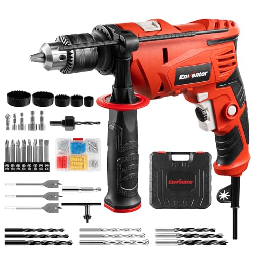 Enventor Broca percutor com cabo 900 W, 37 acessórios, função 2 em 1, velocidade variável de 0 - 3000 RPM, cabo auxiliar de 360 °, suporte de bloqueio de 13 mm, para betão, metal e madeira