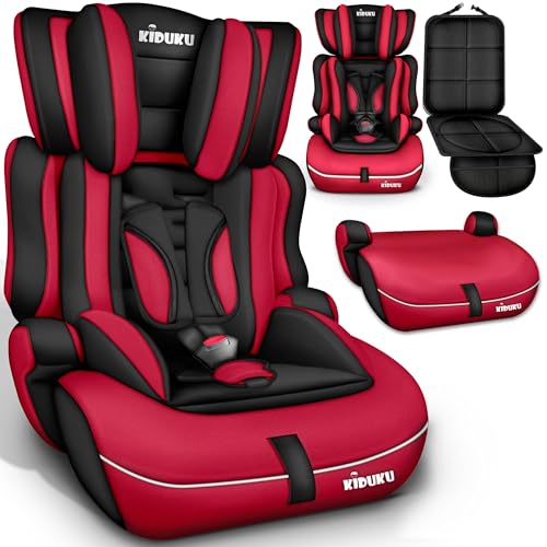 KIDUKU® Cadeira de carro bebé 76-150 cm, cresce com a criança, cadeira carro para crianças 15 meses - 12 anos, 9-36 kg, grupo 1/2/3 (Noir/vermelho)