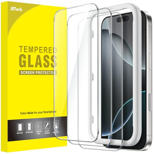 JETech Protetor de ecrã para iPhone 16 Pro de 6,3 polegadas, vidro temperado com moldura de instalação fácil, compatível com capa, HD transparente, 3 unidades