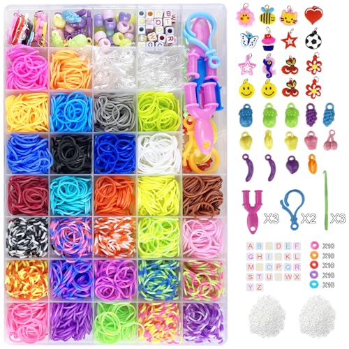 Borrachas para fazer pulseiras Jsdoin 2700 40 Grelha borrachas elásticas plástico kit 30 cores para crianças de anéis e colares de bricolage borracha de tear com clipes, contas e outros acessórios