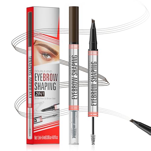 Lápis de sobrancelhas Microblading impermeável, Eyebrow Pencil castanho escuro, lápis de sobrancelhas 2 em 1 e gel selante, maquilhagem para sobrancelhas que cria traços que imitam pelos