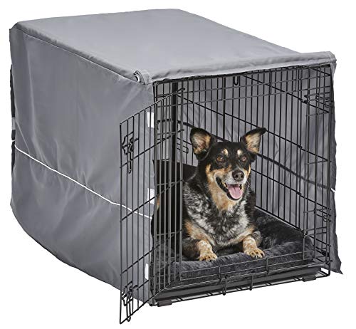 MidWest Homes for Pets - Kit de gaiola para cães de porta dupla | cama cinzenta a conjunto e capa para gaiola de cão cinzento, kit de 36 polegadas, kit de 91,44 cm | Med. / Raça de cão grande