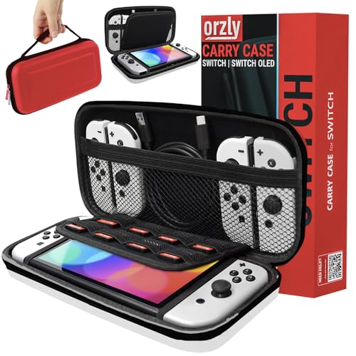 Orzly Estojo de transporte compatível com Switch OLED e consola Switch original - estojo protetor de viagem portátil rígido com bolsos de armazenamento