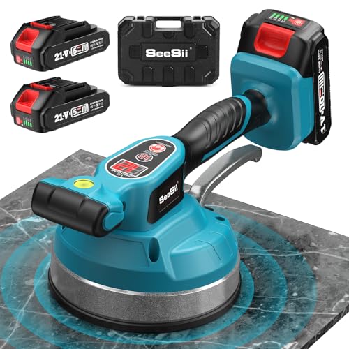 Seesii KP-160B Vibrador de azulejos sem fios - nivelador com 2 x 2000 mAh baterias, ventosa de 160 mm e 12 velocidades para profissionais e bricolage