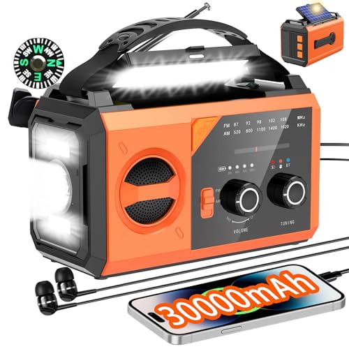 Bluetooth solar rádio de emergência com manivela, AM/FM 3 métodos de carregamento 8 em 1 rádio portátil de emergência, SOS, lanterna, bússola, candeeiro de leitura, tomada de auriculares