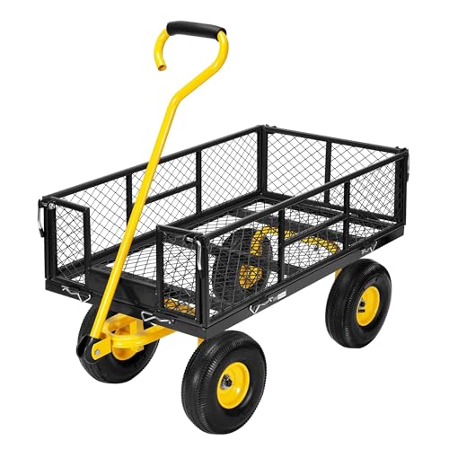 VIVOHOME Carrinho de jardim com laterais removíveis, carrinho de mão até 400 kg com rodas pneumáticas carrinho de transporte com alça giratória de 180 ° para jardim, campismo, festival