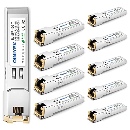 QINIYEK Transceptor de 10 GBase-T SFP+, transceptor de cobre 10G SFP+ RJ45, compatível com Cisco SFP-10G-TS, Ubiquiti UniFi UF-RJ45-10G, Netgear AXM765, Mikrotik, Fortinet,