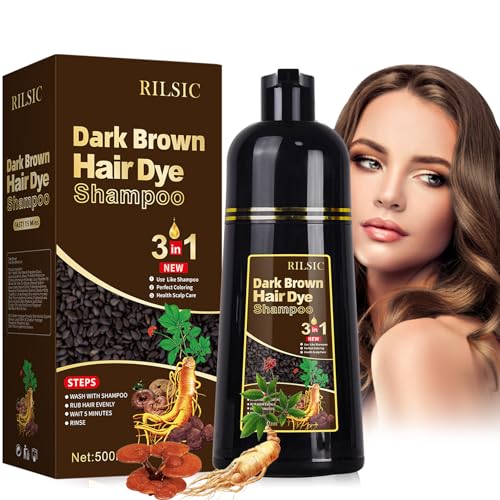 500 ml champô para tinta de cabelo castanho escuro, Hair Dye Shampoo 3 em 1 cobertura canas, tinta instantânea de cabelo, tinta de cabelo em minutos, champô tinta natural e duradoura para homens e