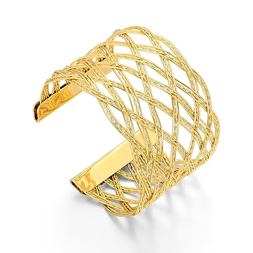 LILIE&WHITE Pulseira dourada mulher aberta, hipoalergénico não desbota, design moderno de tiras polidas, presente para casamento festa de aniversário e uso diário