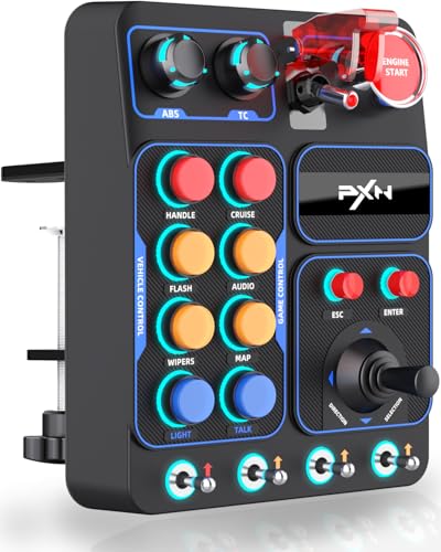 PXN CB1 Button Box - Panel Lateral para Volante, Controlador Auxiliar ETS2 - Solo PC | +19 Botones, RGB, USB | Panel de Botones para Juegos de Simulación de Camiones, Carreras, Vuelos y Agricultura