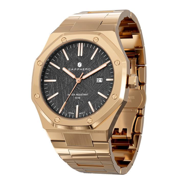 SAPPHERO Relógio de homem impermeável 30 m quartzo prata correia de aço inoxidável data calendário preto azul homens relógios presentes de pulseira para homens