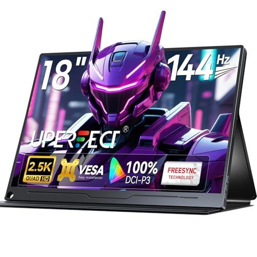UPERFECT Monitor portátil de 18 polegadas 2,5 K 144 Hz ecrã portátil de 2560 x 1600, 100% DCI-P3 16:10 com HDMI USB C para computador portátil/PC/consola de jogos