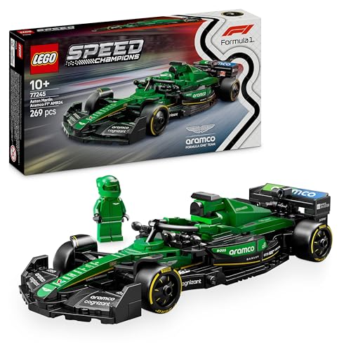 LEGO Speed Champions Carro de corrida Aston Martin Aramco F1 AMR24 de brinquedo, mochila de veículo de fórmula 1 com minifigura de piloto, presente para meninos e meninas de 10 anos ou mais 7245