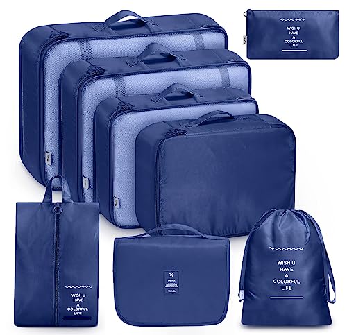 MURISE Organizador de mala de 8 peças, malas de roupa, organizador de malas para férias e viagens, conjunto de cubo de packing, organizador de viagens, sistema de organização para malas