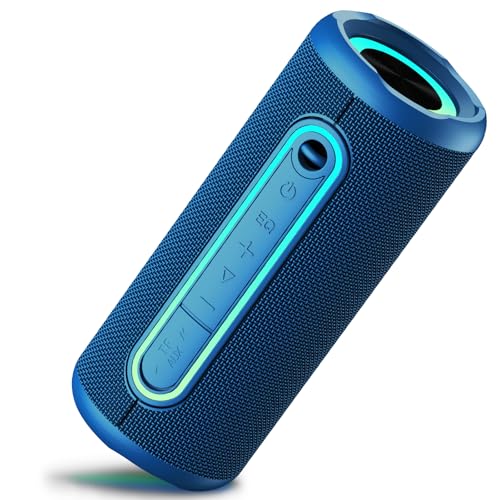 Altifalante Bluetooth 5.4, altifalante portátil potente com 3 modos EQ, 3 luzes RGB reguláveis, 24H de reprodução Bluetooth Speaker com emparelhamento TWS, impermeável IPX7, suporta micro SD AUX