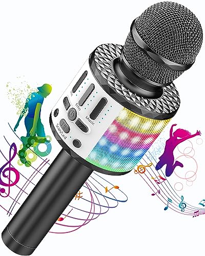 Microfone Karaoke Bluetooth, microfone sem fios karaoke com altifalante e LED, microfone portátil para crianças, jantar, jogo de música, meninas, suporte Youtube, Skype, Android/iOS/PC/AUX