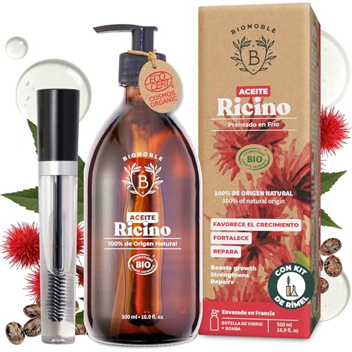BIONOBLE, Óleo de rícino bio 100% orgânico, inclui rímel, óleo de rícino para pestanas, sobrancelhas, barba, óleo de castor para o cabelo, óleo de rícino puro para o cabelo, castor oil