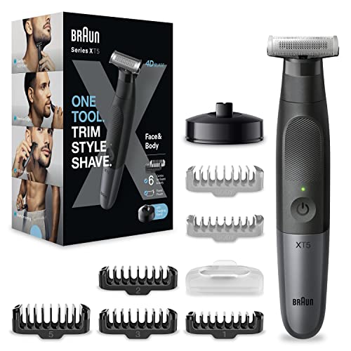 Braun Aparador de barba série X máquina de cortar cabelo, corta-pelos homem para rosto e corpo, máquina de barbear, pente bidirecional, cabeça flexível resistente à água, XT5300 preto